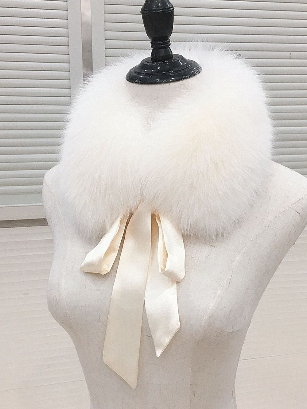 韩系加厚真毛狐狸毛丝带围巾毛领子围脖儿童款女冬季保暖亲子围巾