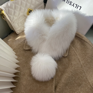 新款韩版狐狸毛围脖女冬季大毛球双面围巾磁吸扣真毛毛领子皮草