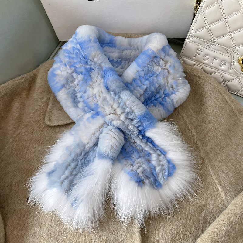 艾诺克獭兔毛围巾冬季保暖真毛女