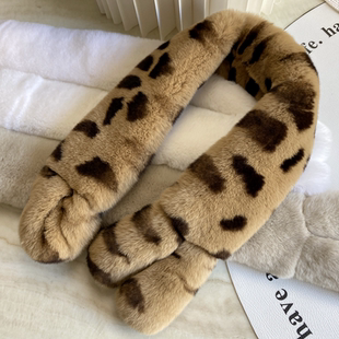 新款高品质獭兔毛围巾毛围脖真毛冬季保暖兔耳朵交叉围巾双面围脖