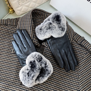 反季特价真皮手套獭兔毛口皮手套触屏秋冬季保暖加绒整皮手套包邮
