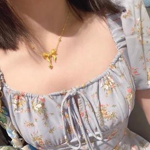 999足金包银黄金色在逃公主项链女时尚简约气质锁骨链送女