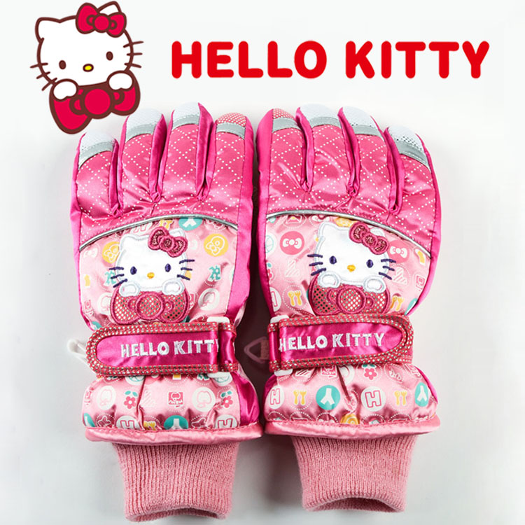 韩国官网冬款儿童Hellokitty女童加绒冬季保暖分指滑雪手套