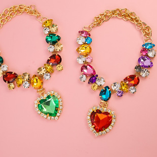 宠物钻石项链小猫猫咪狗狗犬项圈贵妇爱心高级撞色宝石饰品大水钻