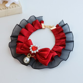 宠物项圈小猫咪狗口水巾饰品蕾丝碎花朵蝴蝶结复古爱心珍珠高级感