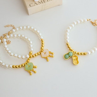 宠物珍珠项链小猫咪狗狗项圈长命锁绿玉佩装饰品无声花生桃花沙金