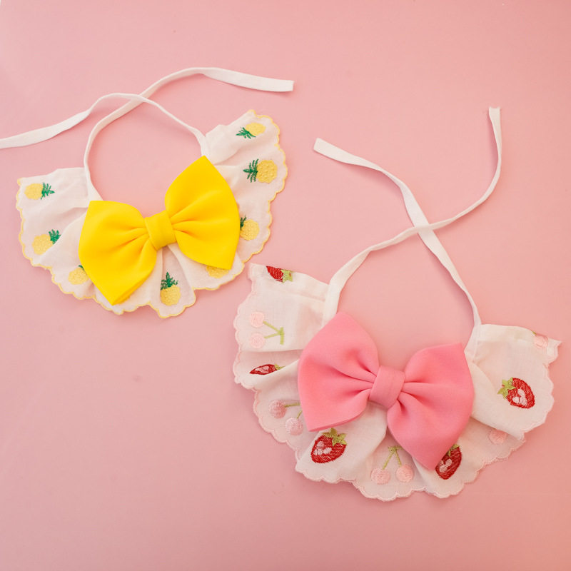 宠物项圈小猫咪狗口水巾饰品蕾丝樱桃草莓菠萝蝴蝶结夏天透气围脖