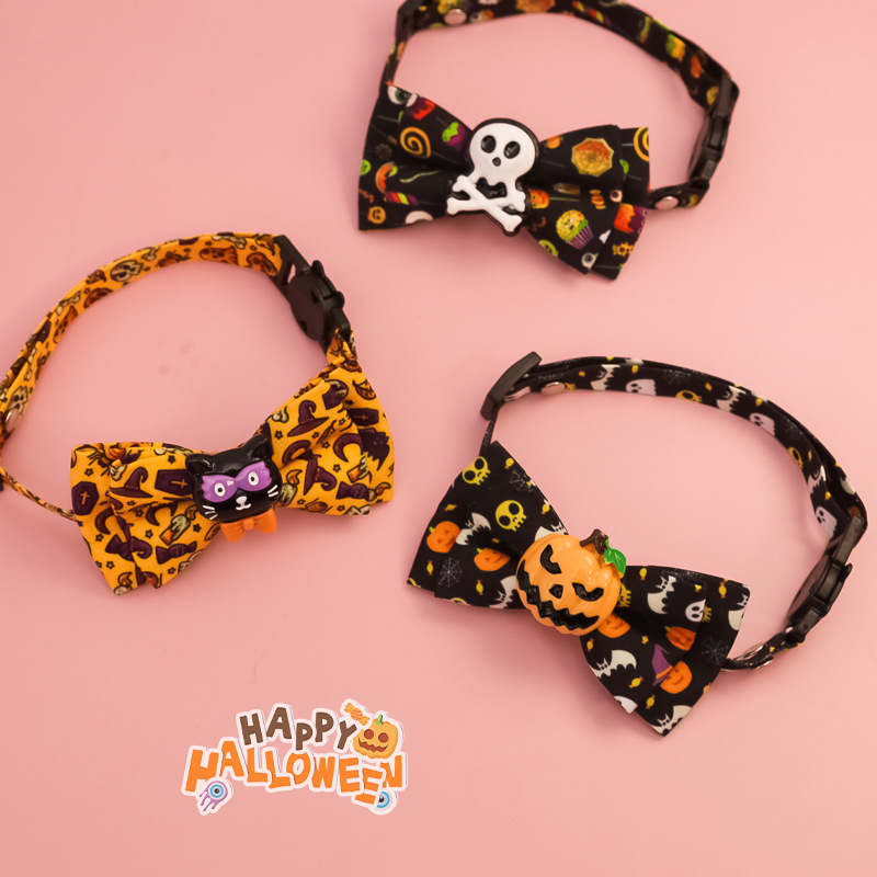 万圣节日蝴蝶结宠物项圈猫咪狗狗安全扣可调节项链装饰品领结无声