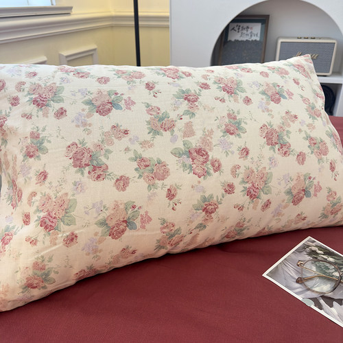 邂逅玫瑰 全棉双层纱枕套单人枕头48x74cm纯棉家用枕芯套一对装