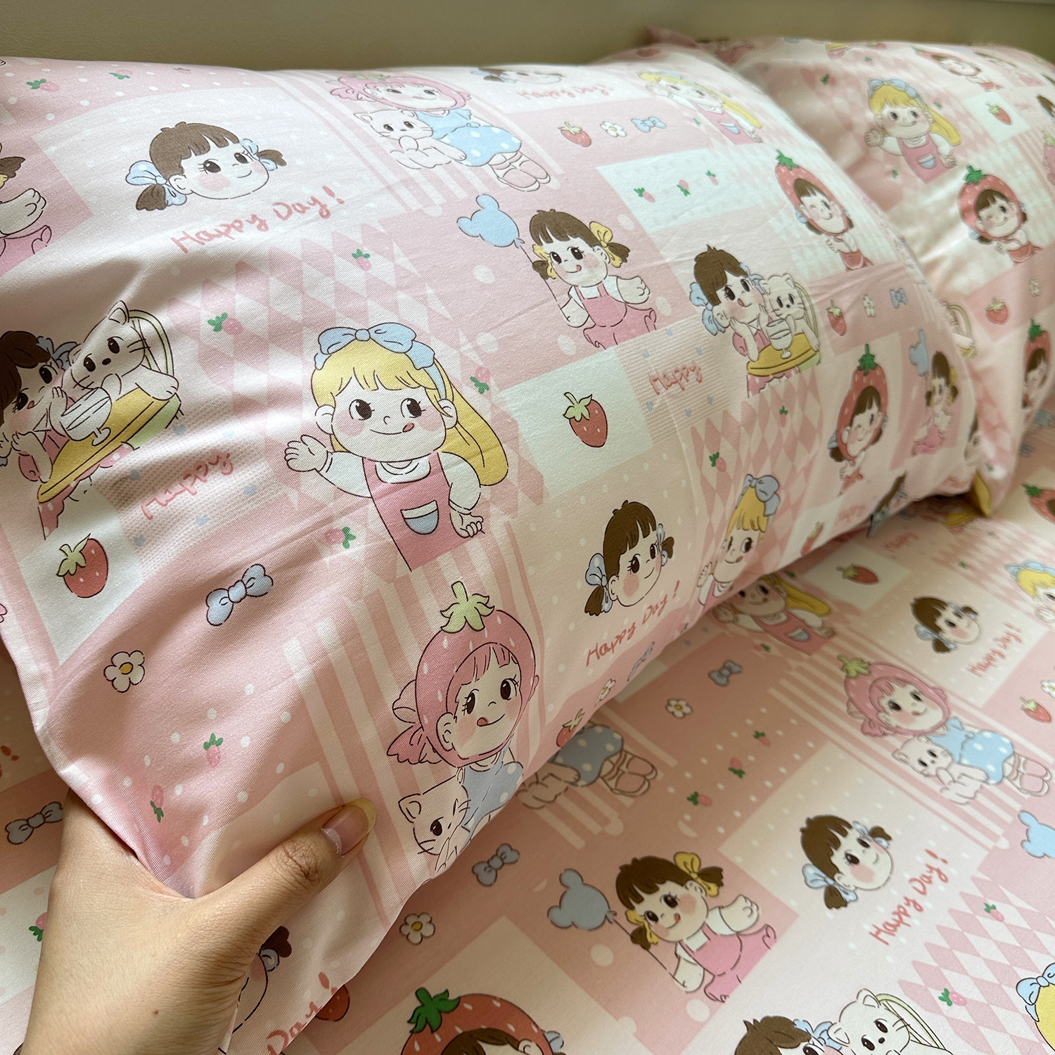 粉色女孩卡通纯棉单人枕套一对单家用简约全棉学生宿舍枕芯枕头套