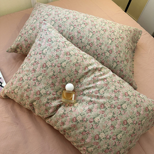 茶野双层纱小碎花A类全棉柔软枕套单品纯棉单人枕头套一对拍2家用