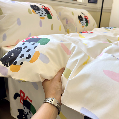 靴子猫纯棉三四件套全棉学生宿舍床单被套单人床品套件卡通图案