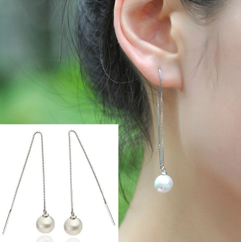 纯银明星同款流苏韩国珍珠耳钉