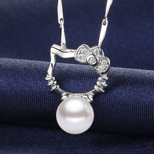 925纯银动漫卡通叮当猫hellokitty项链 KT猫学生珍珠凯蒂猫吊坠女