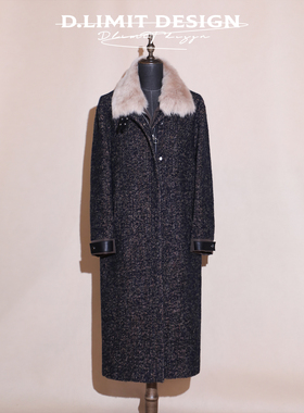 苏力绵羊毛翻毛领粗花呢拼接绵羊皮大衣DLOB32
