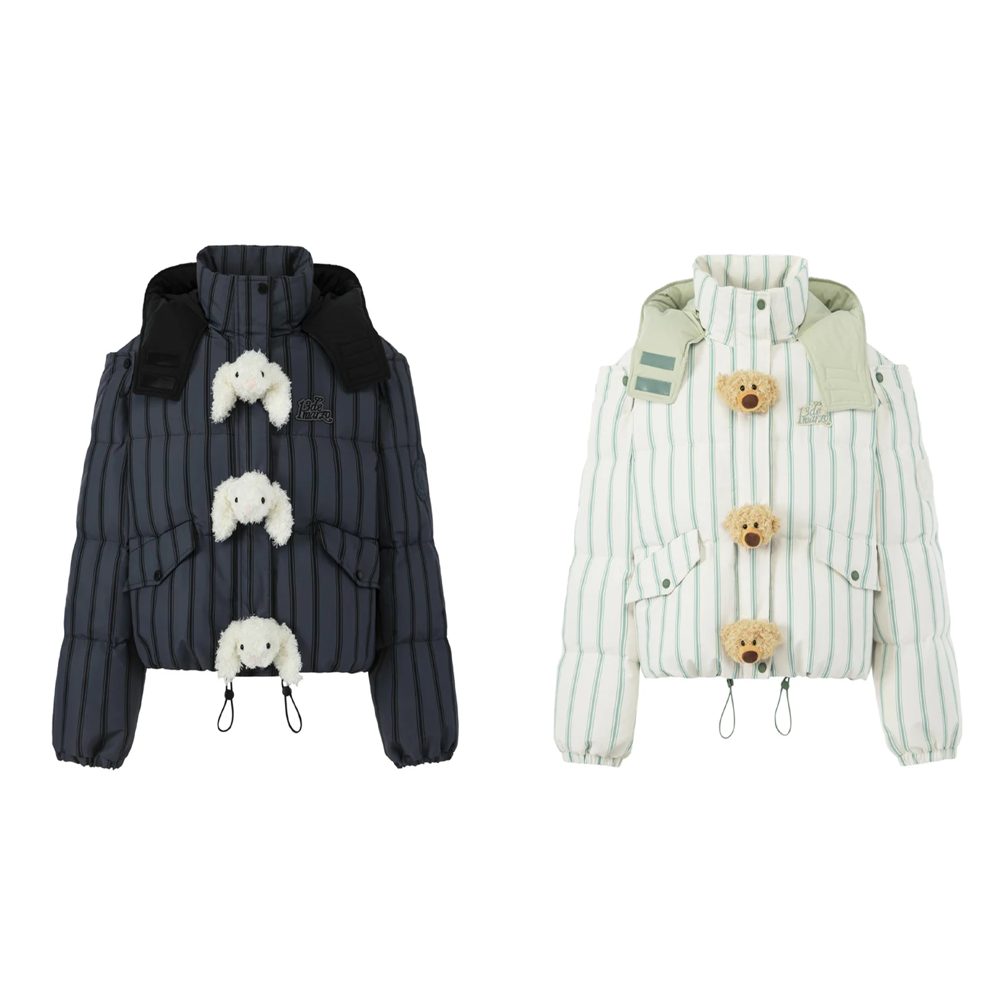 门襟玩偶条纹短款连帽羽绒服DLDE1112