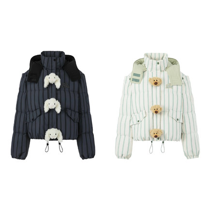 门襟玩偶条纹短款连帽羽绒服DLDE1112