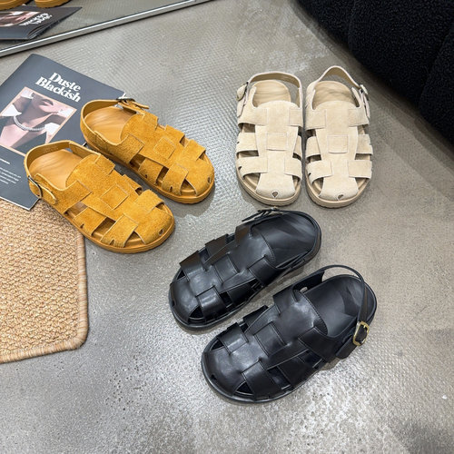 88-105 夏季新品女真皮罗马猪笼凉鞋软底软皮包头女凉鞋网红同款