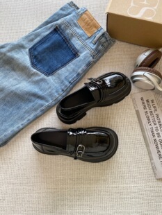 百搭时尚 9663春季 英伦风小皮鞋 女圆头厚底一脚蹬乐福鞋 潮5cm 新品