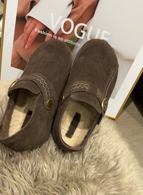 25117乐乐家冬季新品女磨砂皮加绒勃肯鞋一脚蹬软底豆豆鞋韩版潮