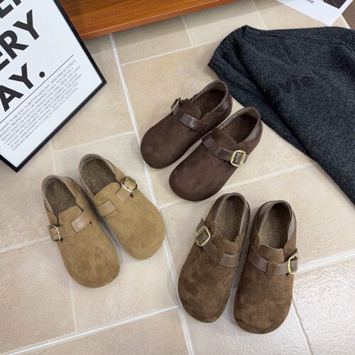 8053-18冬季新品女绒面一字带圆头勃肯休闲加绒软底舒适学院风潮