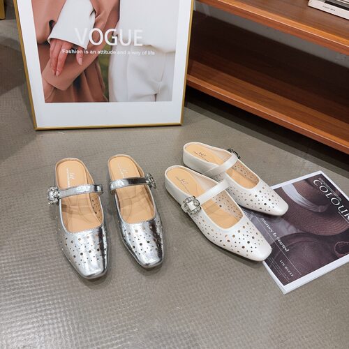 89-16夏季新品女一直带水钻内增高包头拖鞋浅口镂空软底舒适3cm