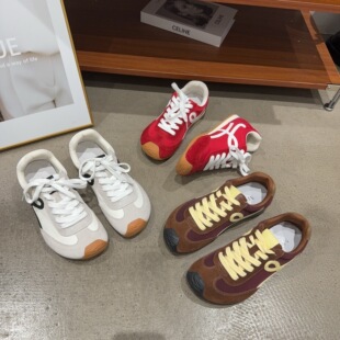 阿甘板鞋 女真皮拼接布面歪头德训内增高系带休闲鞋 新品 2502秋季