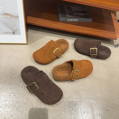 182乐乐家冬季新品女真皮真毛包头勃肯拖鞋简约韩版潮鞋增高2cm