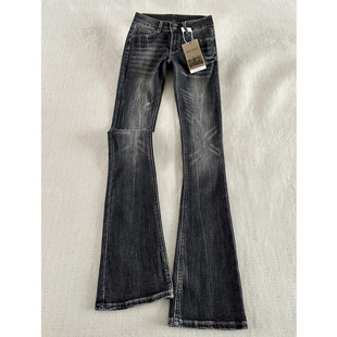 美式复古黑灰色低腰微喇牛仔裤女2026春秋新款修身显瘦猫须喇叭裤