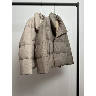 简约气质通勤羊毛精纺白鹅绒羽绒服女短款高端保暖时尚双排扣外套