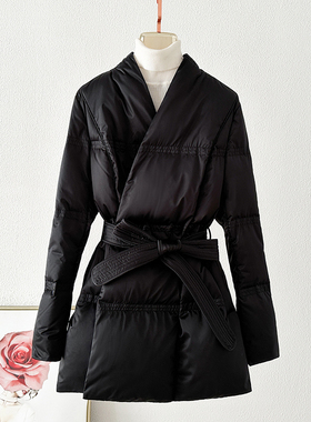 高端设计感2025冬黑色羽绒服女中长款修身名模收腰白鹅绒时尚外套
