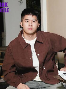 BLANKGENTLE 红棕色印花夹克安可拉红手写体印花休闲宽松巴恩风