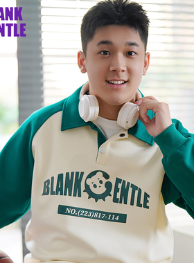 BlankGentle24秋冬孔雀绿翻领插肩袖卫衣大码男生透气休闲宽松