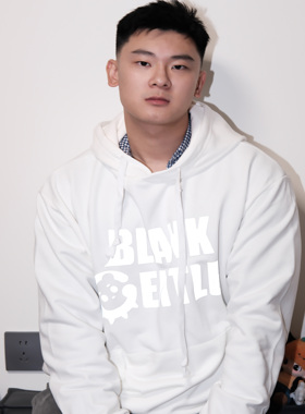 BlankGentle原创反光印花连帽宽松棉质卫衣男生380g白色灰蓝经典