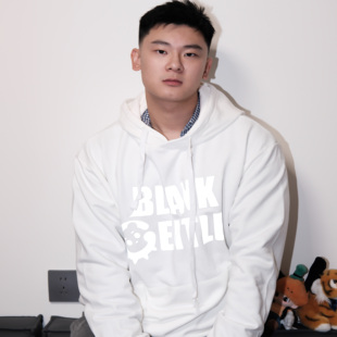 BlankGentle原创反光印花连帽宽松棉质卫衣男生380g白色灰蓝经典