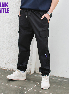 BlankGentle经典黑色束脚口袋工装长裤宽松薄款透气防水运动男秋