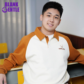 卡其色翻领插肩袖 卫衣大码 男生美式 BlankGentle经典 polo长袖 呆呆