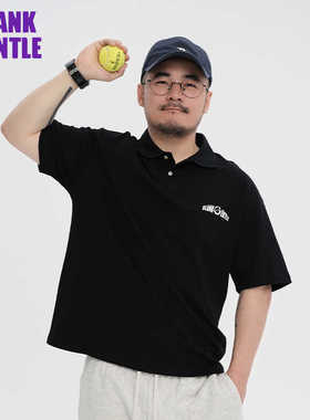 BlankGentle经典LOGO印花黑色全棉Polo衫翻领短袖T恤宽松美式休闲