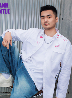 BlankGentle小众唇印印花白色长袖棉质衬衫休闲美式口红长袖性感