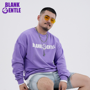 BlankGentle熊熊印花紫色圆领卫衣大码 男生清新休闲380g重磅棉大