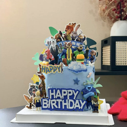 疯狂动物城蛋糕装饰摆件儿童生日路飞乔巴海盗船甜品台主题装扮
