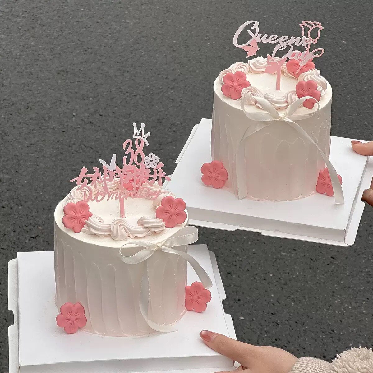 38妇女节蛋糕装饰插件女神节快乐亚克力蝴蝶结粉饼干仙女烘焙装扮