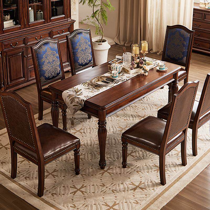 美式新古典金丝柚木全实木长餐桌1.6米餐桌椅组合1.4m咖啡桌