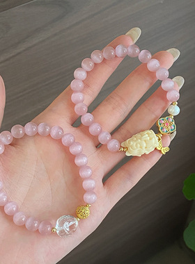 甜美仙女风森系合成猫眼石手链高颜值天然异形白水晶九尾狐手串