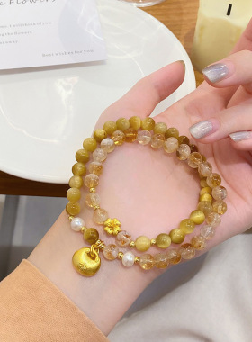 招财进宝新中式黄水晶金虎石手串轻奢小众多福胖元宝招财手链