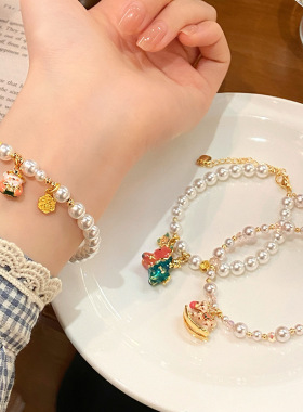 清新甜美施家贝珠可爱卡通木马抽拉调节手链中国风财神爷跨境