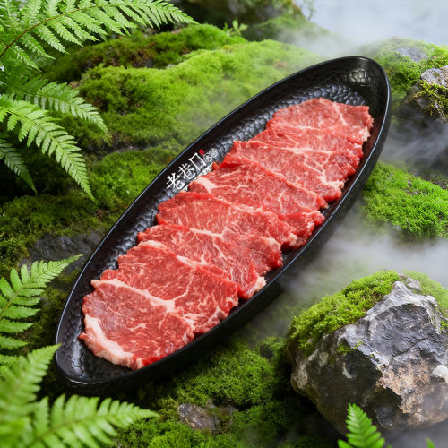 山野风火锅餐具酸汤牛肉盘子鲜切吊龙雪花肥牛盘船型盘牛肉火锅盘