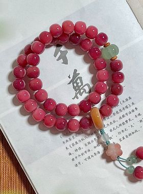 抖音粉紫色菩提子双圈手串女国风手持莲花文玩菩提根佛珠念珠手链