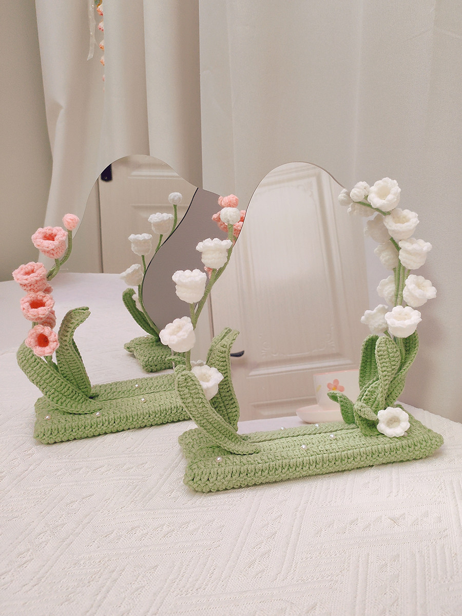 DIY HAND-CROCHETED LILY-OF-THE-VALLEY BOUQUET MAKE-UP MIRROR DECORATION WOOL KNITTING MATERIAL PACKAGE FOR GIRLFRIENDS BIRTHDAY GIFT