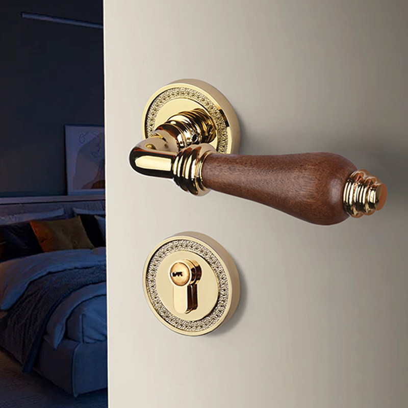 金色木纹门锁室内卧室房间门把手黑胡桃木中古静音胡桃木把磁吸锁,基础建材,机械门锁,淘宝优惠券,粉丝福利购,淘宝优惠卷